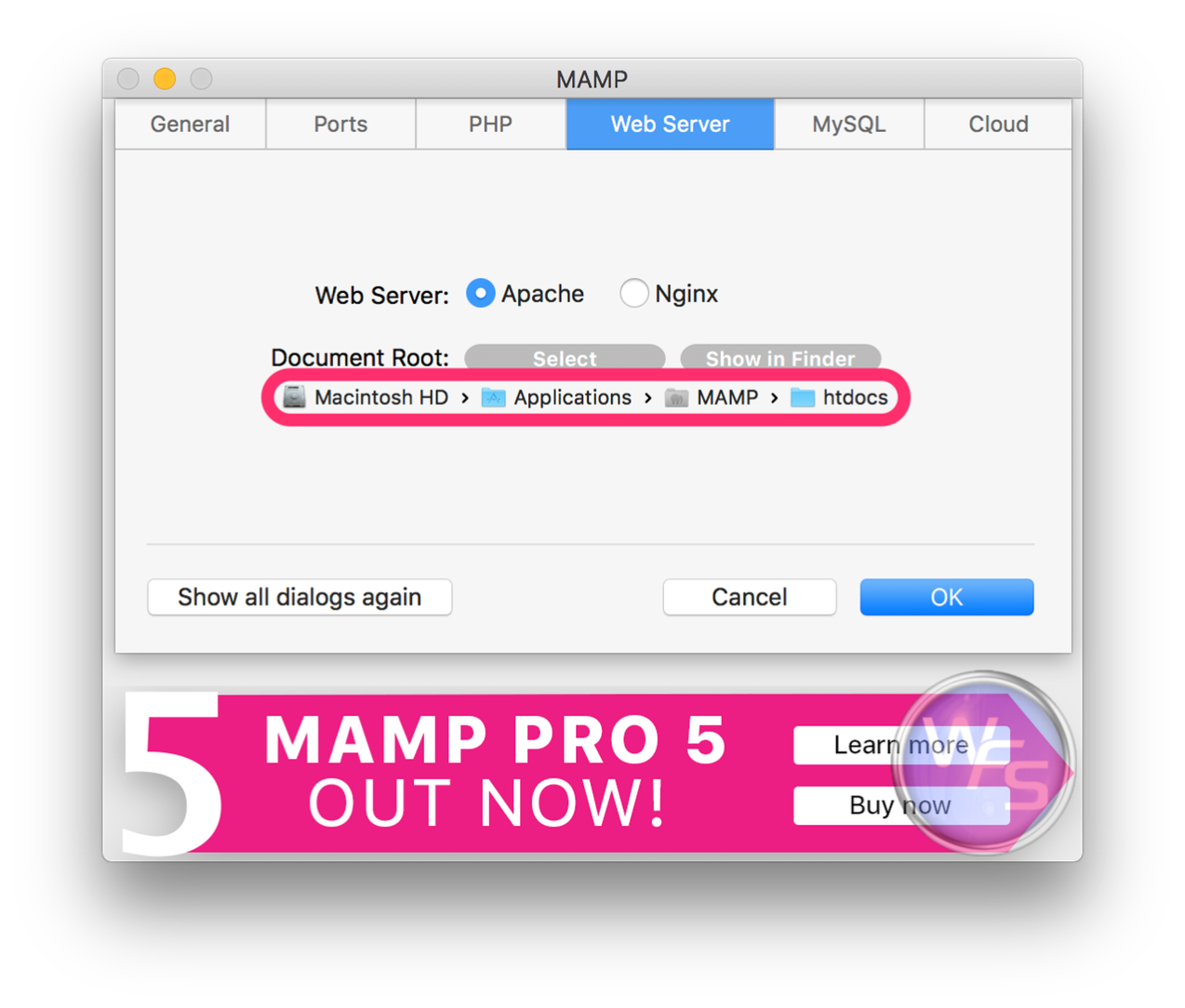 Dropbox xampp mamp mac setting04